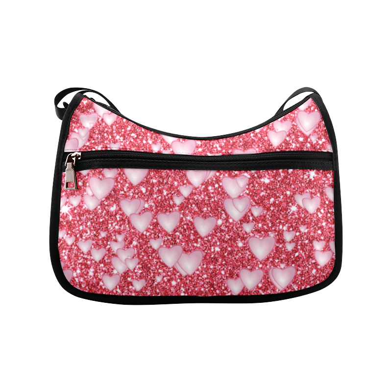 Hearts on Sparkling glitter print, red Crossbody Bags (Model 1616)