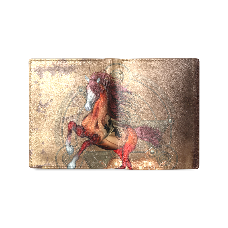 Wonderful horse with skull, red colors Men's Leather Wallet (Model 1612)