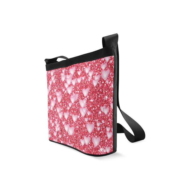 Hearts on Sparkling glitter print, red Crossbody Bags (Model 1613)