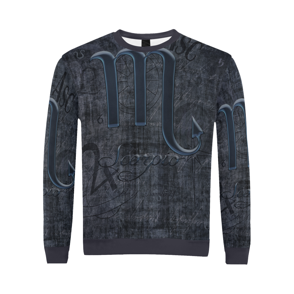 Astrology Zodiac Sign Scorpio in Grunge Style All Over Print Crewneck Sweatshirt for Men (Model H18)