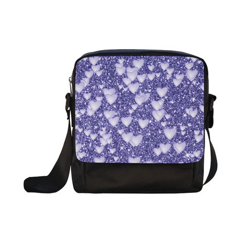 Hearts on Sparkling glitter print, blue Crossbody Nylon Bags (Model 1633)