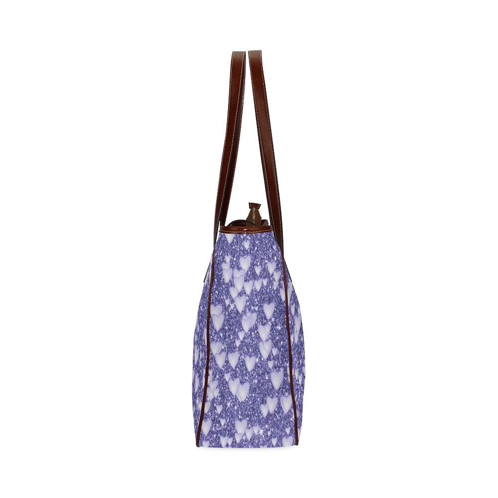 Hearts on Sparkling glitter print, blue Classic Tote Bag (Model 1644)