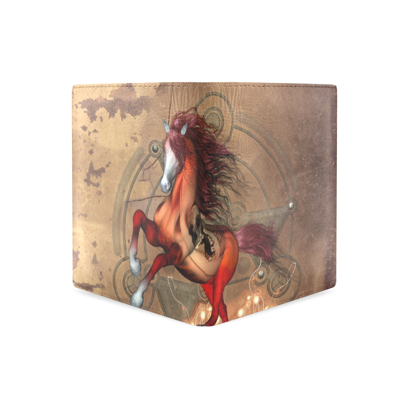 Wonderful horse with skull, red colors Men's Leather Wallet (Model 1612)