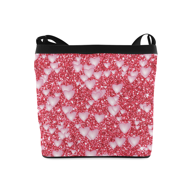 Hearts on Sparkling glitter print, red Crossbody Bags (Model 1613)