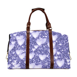 Hearts on Sparkling glitter print, blue Classic Travel Bag (Model 1643) Remake