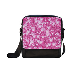 Hearts on Sparkling glitter print, pink Crossbody Nylon Bags (Model 1633)