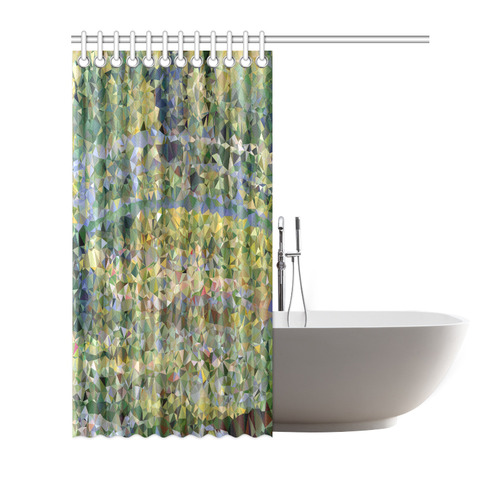 Monet Japanese Bridge Floral Geometric Triangles Shower Curtain 72"x72"