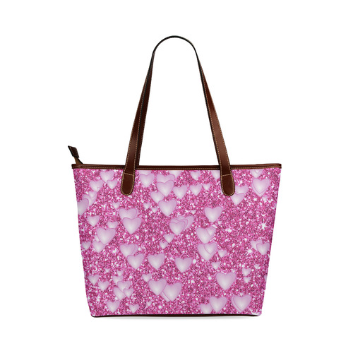 Hearts on Sparkling glitter print, pink Shoulder Tote Bag (Model 1646)