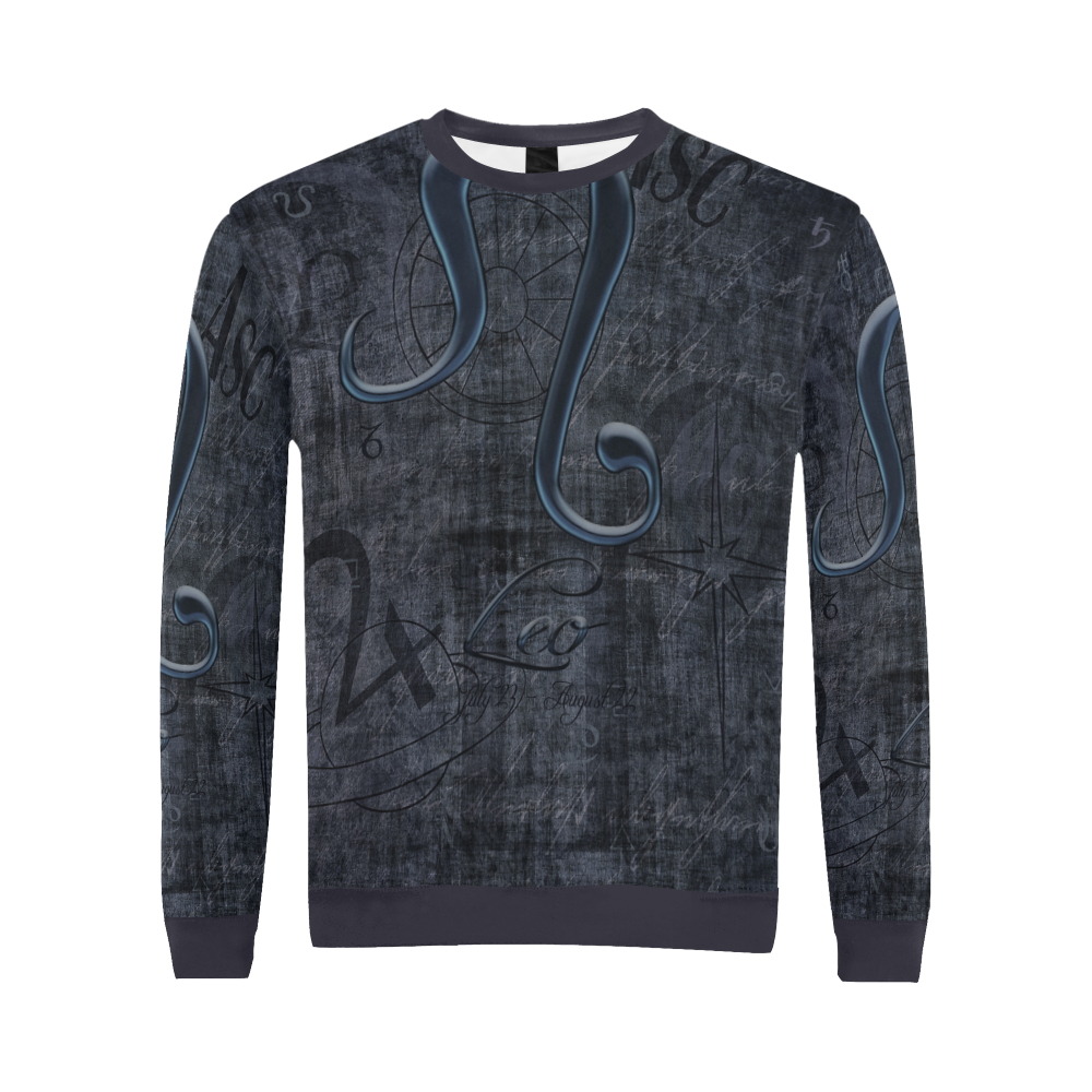 Astrology Zodiac Sign Leo in Grunge Style All Over Print Crewneck Sweatshirt for Men (Model H18)