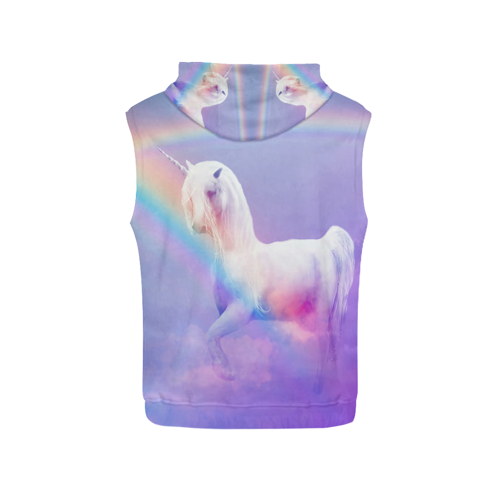 Unicorn and Rainbow All Over Print Sleeveless Hoodie for Women (Model H15)