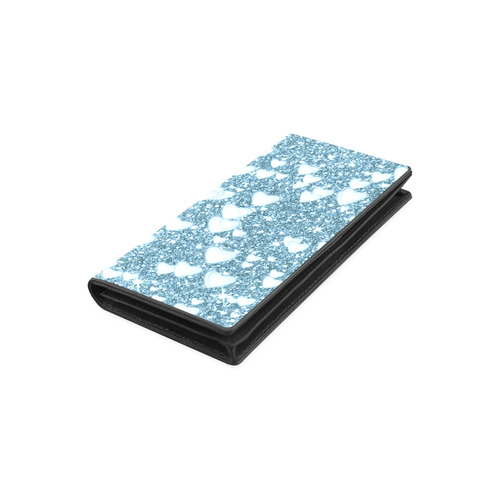 Hearts on Sparkling glitter print, teal Women's Leather Wallet (Model 1611)