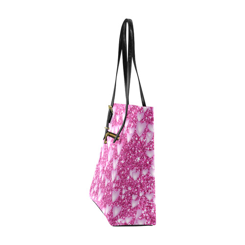 Hearts on Sparkling glitter print, pink Euramerican Tote Bag/Small (Model 1655)