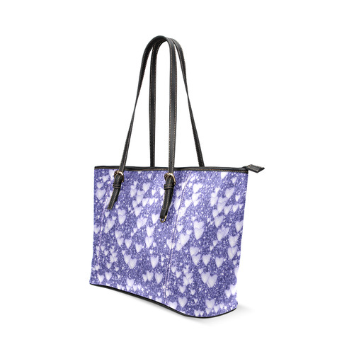 Hearts on Sparkling glitter print, blue Leather Tote Bag/Large (Model 1640)