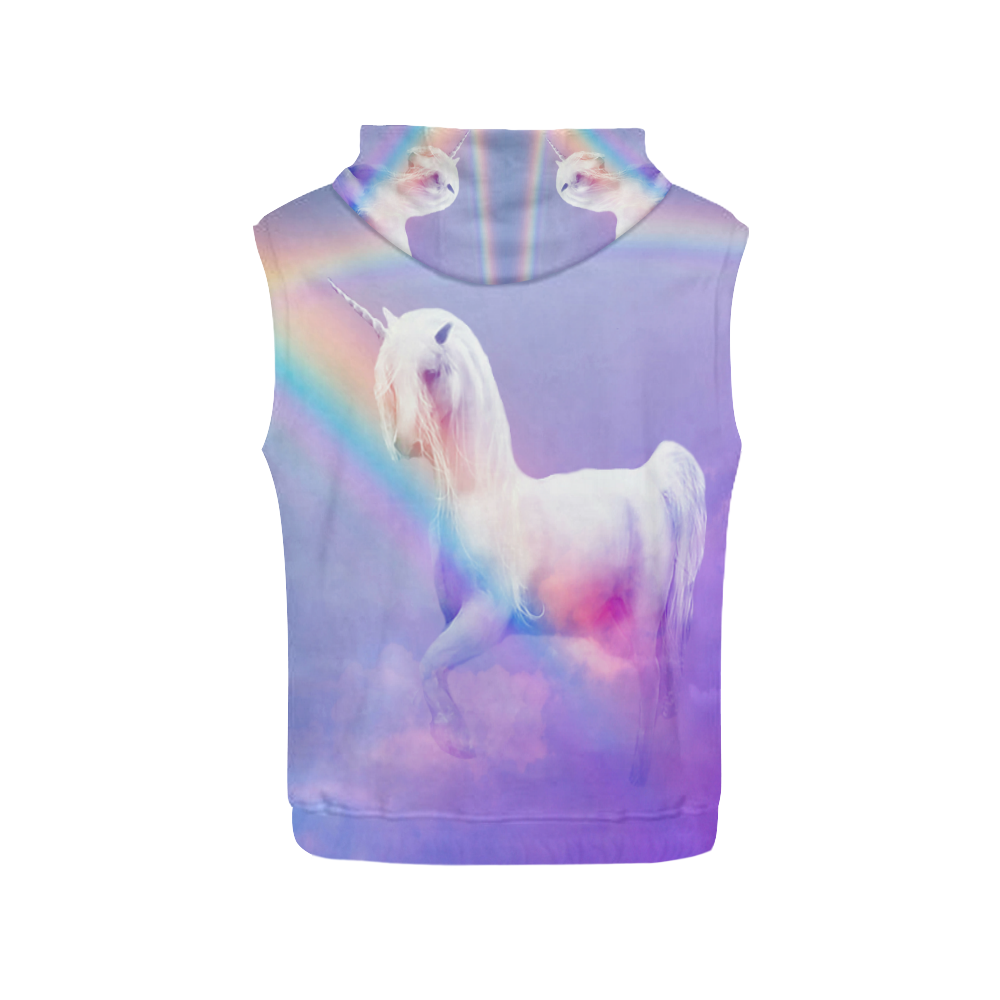 Unicorn and Rainbow All Over Print Sleeveless Hoodie for Men (Model H15)