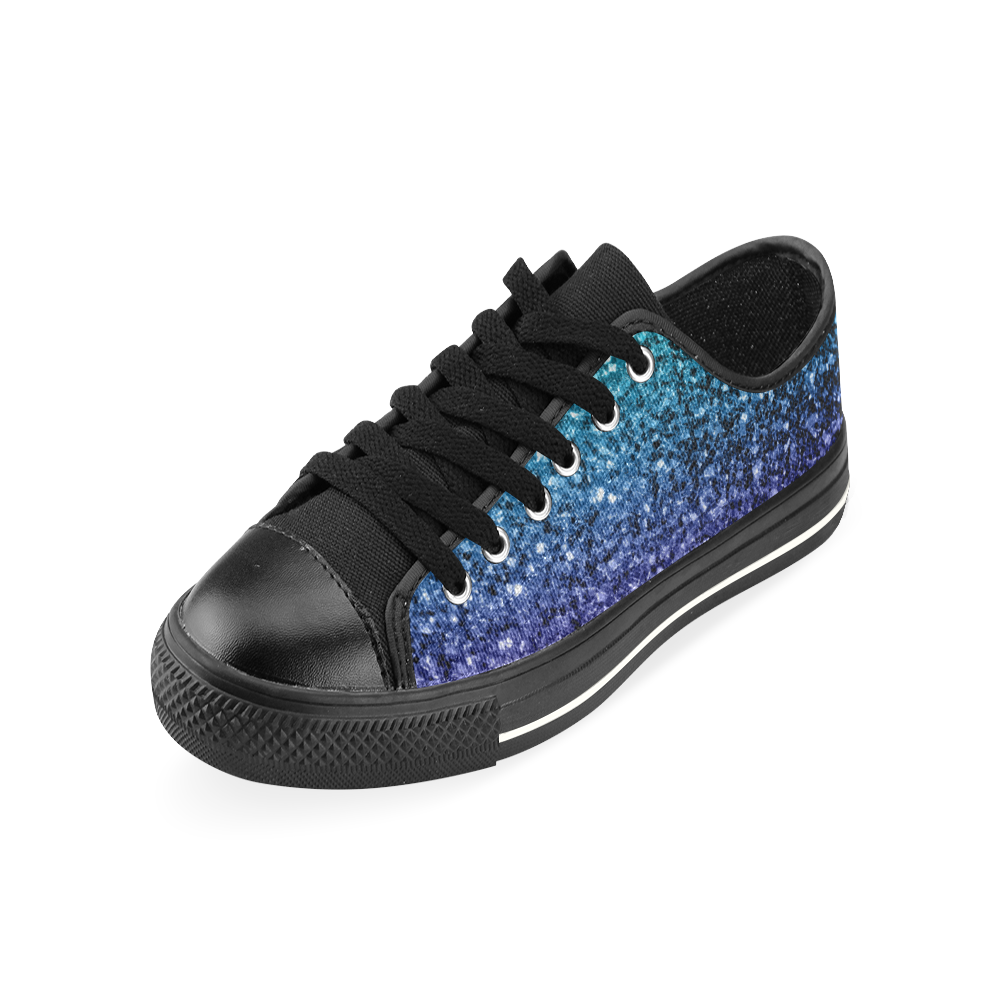 Beautiful Aqua blue Ombre glitter sparkles Low Top Canvas Shoes for Kid (Model 018)