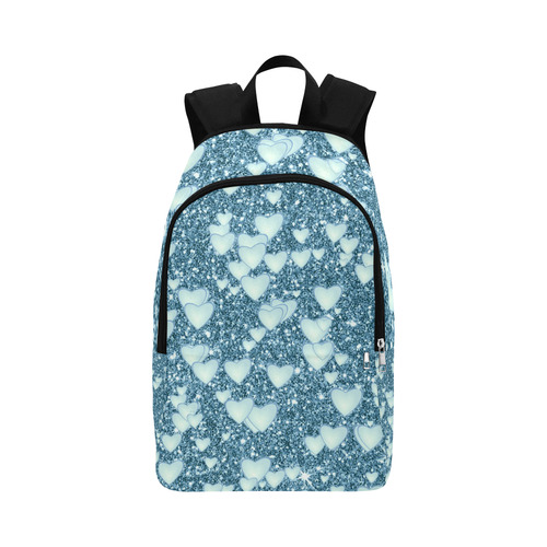 Hearts on Sparkling glitter print, teal Fabric Backpack for Adult (Model 1659)