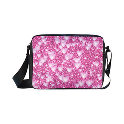 Hearts on Sparkling glitter print, pink Classic Cross-body Nylon Bags (Model 1632)