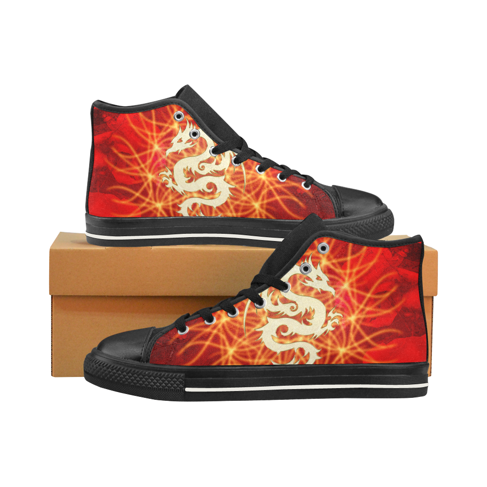 Awesome chinese dragon, gold Men’s Classic High Top Canvas Shoes /Large Size (Model 017)