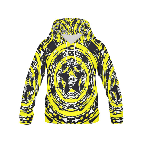 Black and Yellow Punk Tribal Skull All Over Print Hoodie for Men (USA Size) (Model H13)