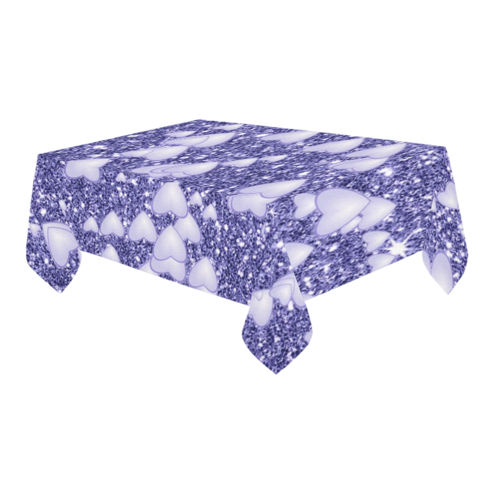 Hearts on Sparkling glitter print, blue Cotton Linen Tablecloth 60" x 90"