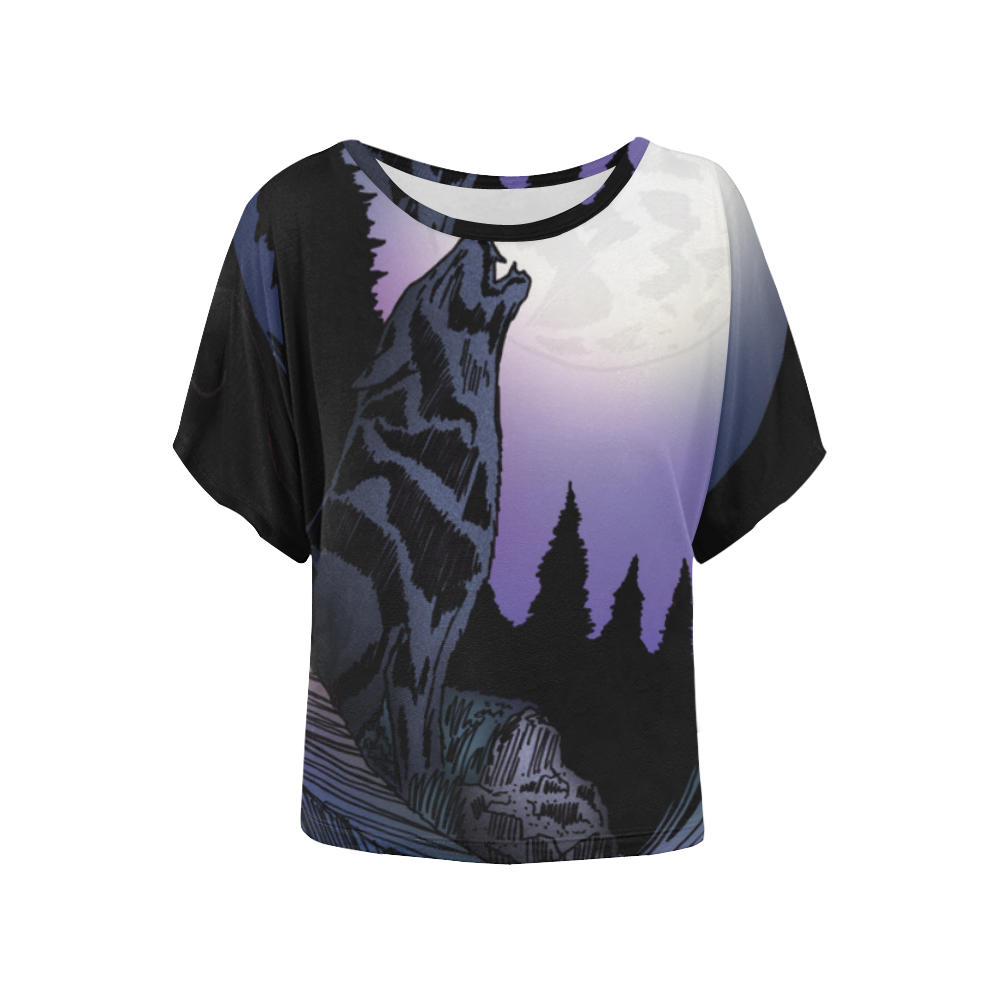 Howling Wolf Women's Batwing-Sleeved Blouse T shirt (Model T44)