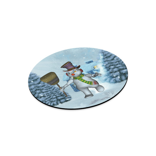 Funny grimly snowman Round Mousepad