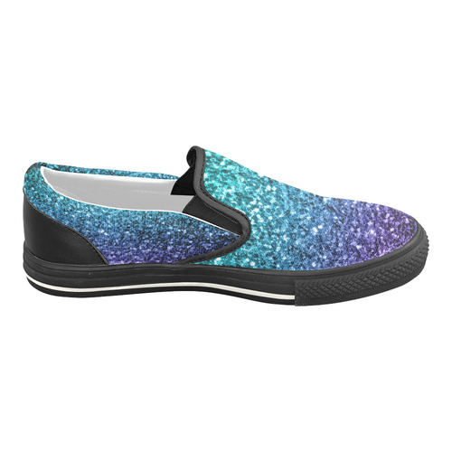Beautiful Aqua blue Ombre glitter sparkles Slip-on Canvas Shoes for Kid (Model 019)