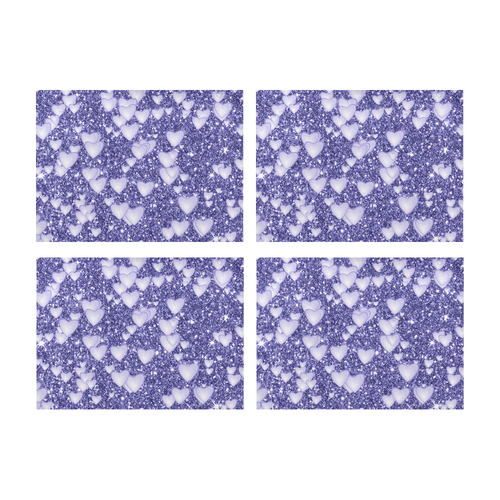 Hearts on Sparkling glitter print, blue Placemat 14’’ x 19’’ (Set of 4)