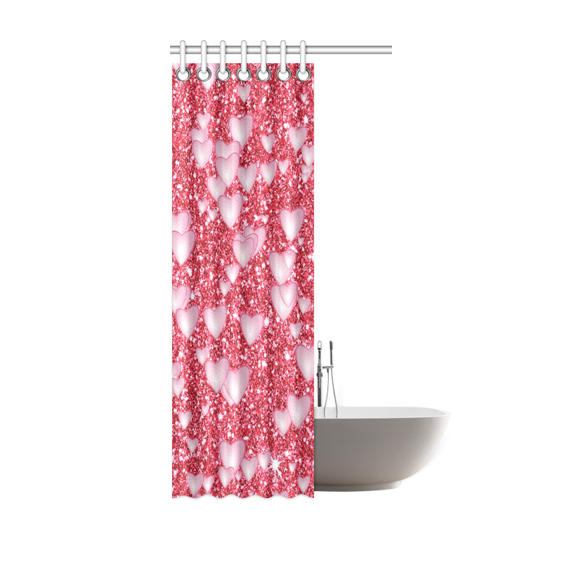 Hearts on Sparkling glitter print, red Shower Curtain 36"x72"