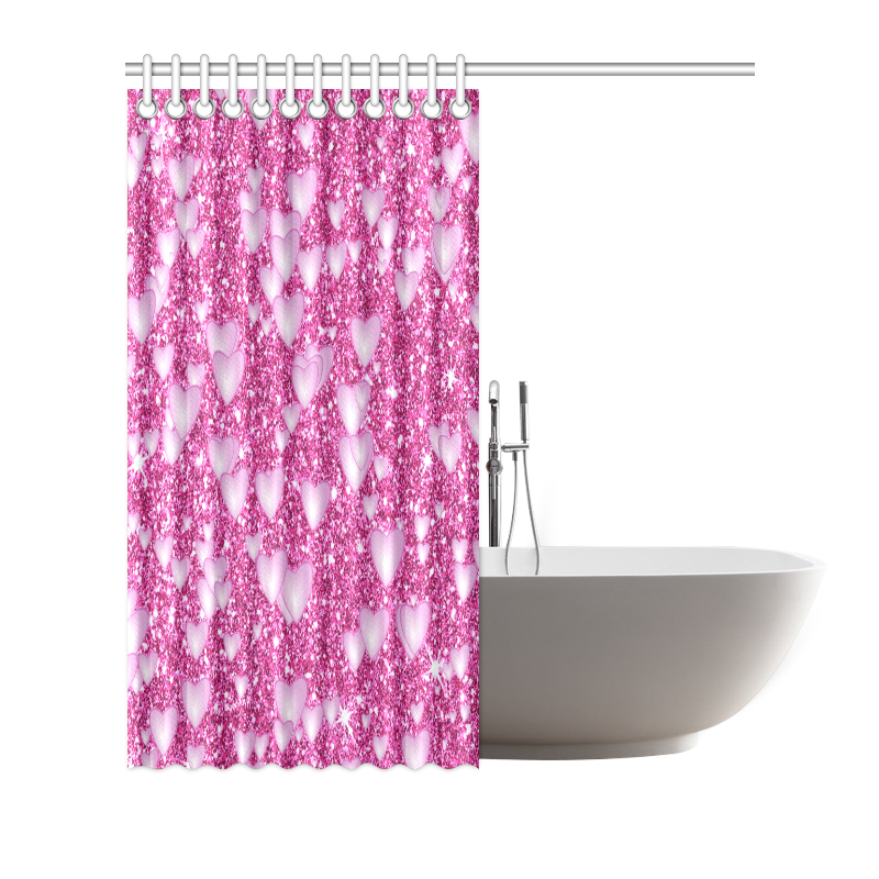 Hearts on Sparkling glitter print, pink Shower Curtain 72"x72"