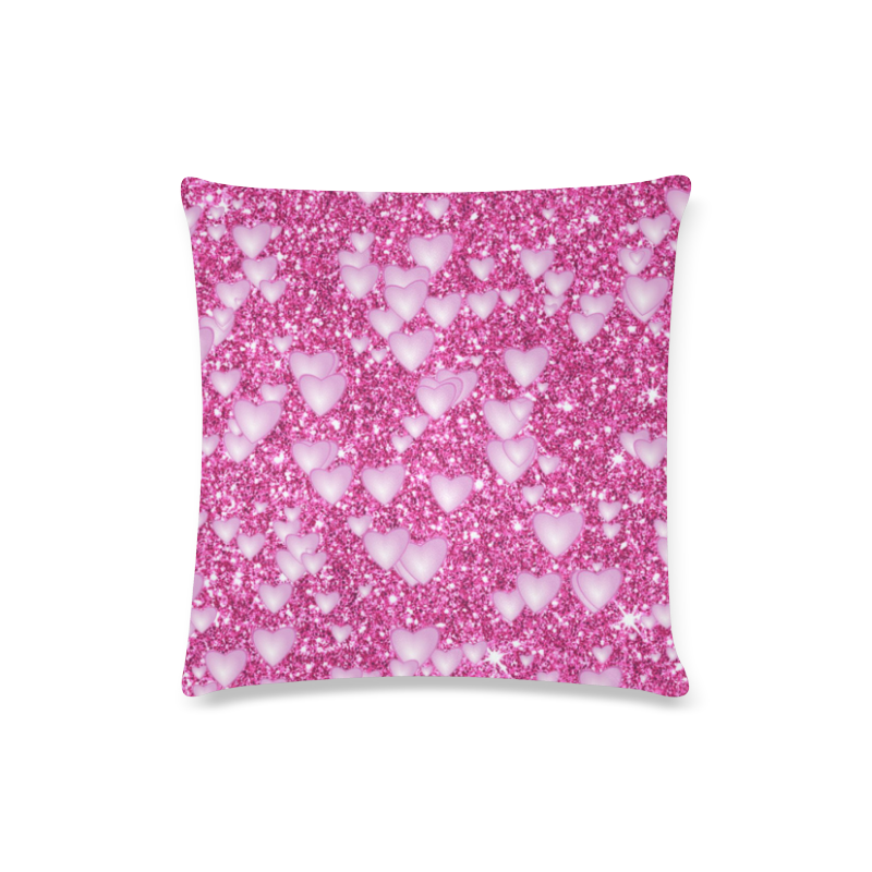 Hearts on Sparkling glitter print, pink Custom Zippered Pillow Case 16"x16"(Twin Sides)
