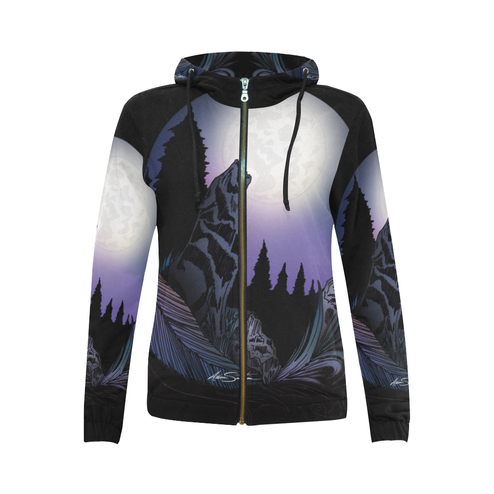 Howling Wolf All Over Print Full Zip Hoodie for Women (Model H14)