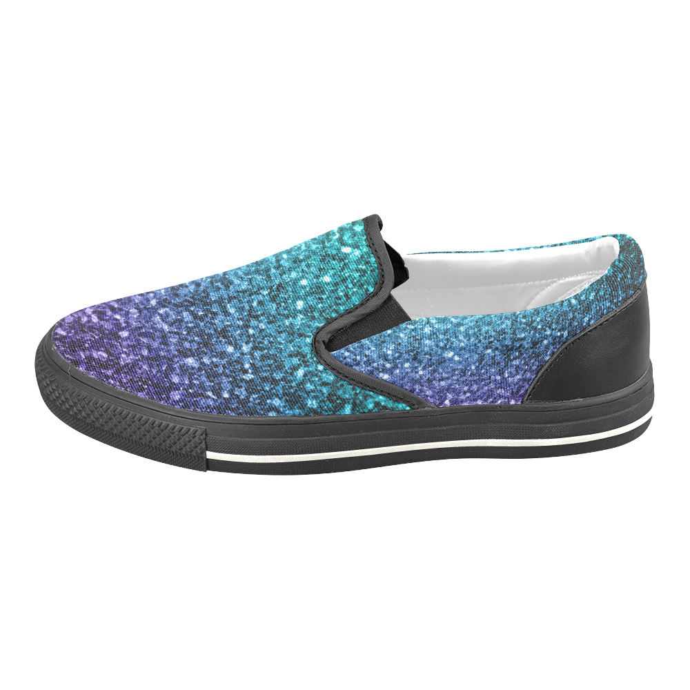 Beautiful Aqua blue Ombre glitter sparkles Slip-on Canvas Shoes for Kid (Model 019)