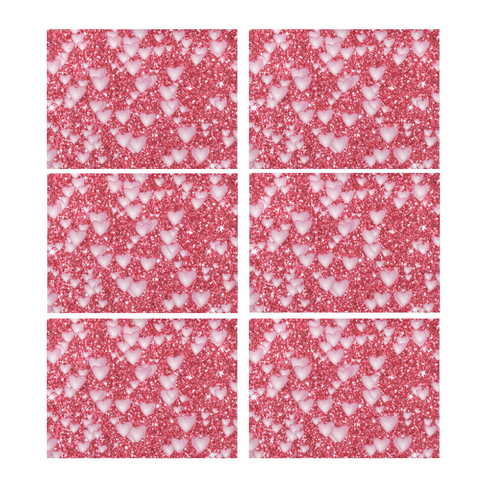 Hearts on Sparkling glitter print, red Placemat 14’’ x 19’’ (Set of 6)