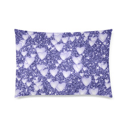 Hearts on Sparkling glitter print, blue Custom Zippered Pillow Case 20"x30" (one side)