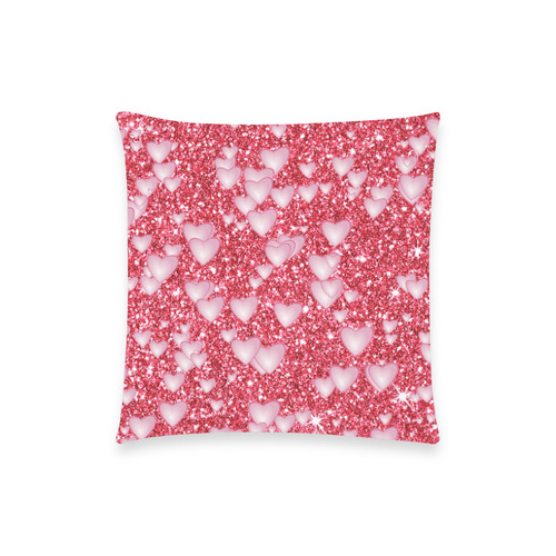 Hearts on Sparkling glitter print, red Custom  Pillow Case 18"x18" (one side) No Zipper