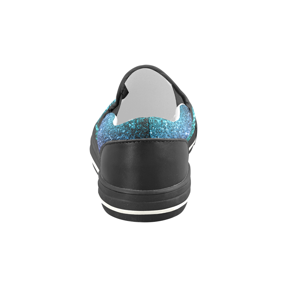 Beautiful Aqua blue Ombre glitter sparkles Slip-on Canvas Shoes for Kid (Model 019)