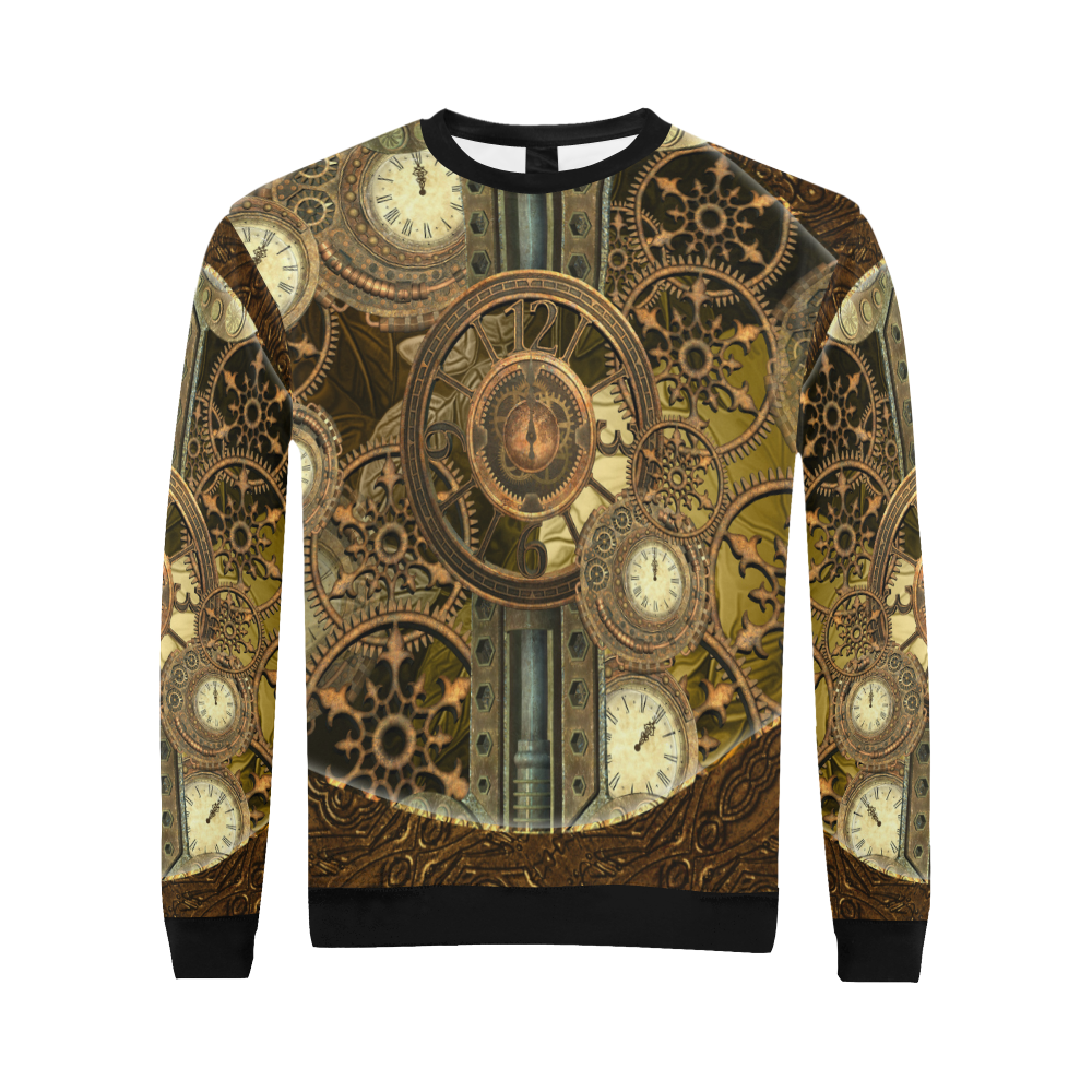 Steampunk clocks and gears All Over Print Crewneck Sweatshirt for Men (Model H18)