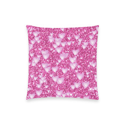 Hearts on Sparkling glitter print, pink Custom  Pillow Case 18"x18" (one side) No Zipper