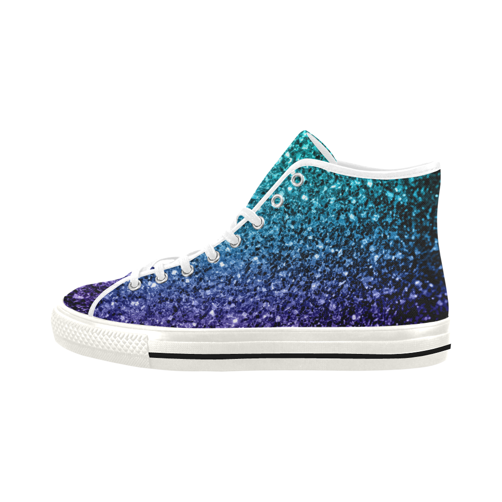 Beautiful Aqua blue Ombre glitter sparkles Vancouver H Women's Canvas Shoes (1013-1)