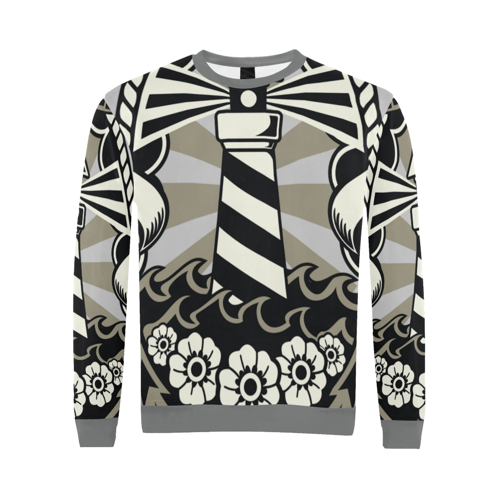 Lighthouse Dark Grey All Over Print Crewneck Sweatshirt for Men (Model H18)