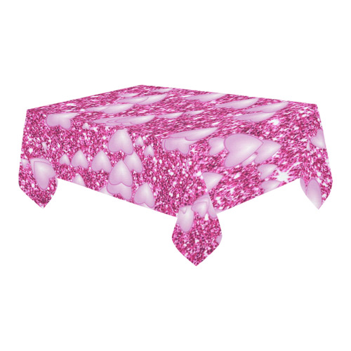 Hearts on Sparkling glitter print, pink Cotton Linen Tablecloth 60" x 90"