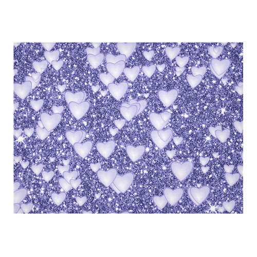 Hearts on Sparkling glitter print, blue Cotton Linen Tablecloth 52"x 70"