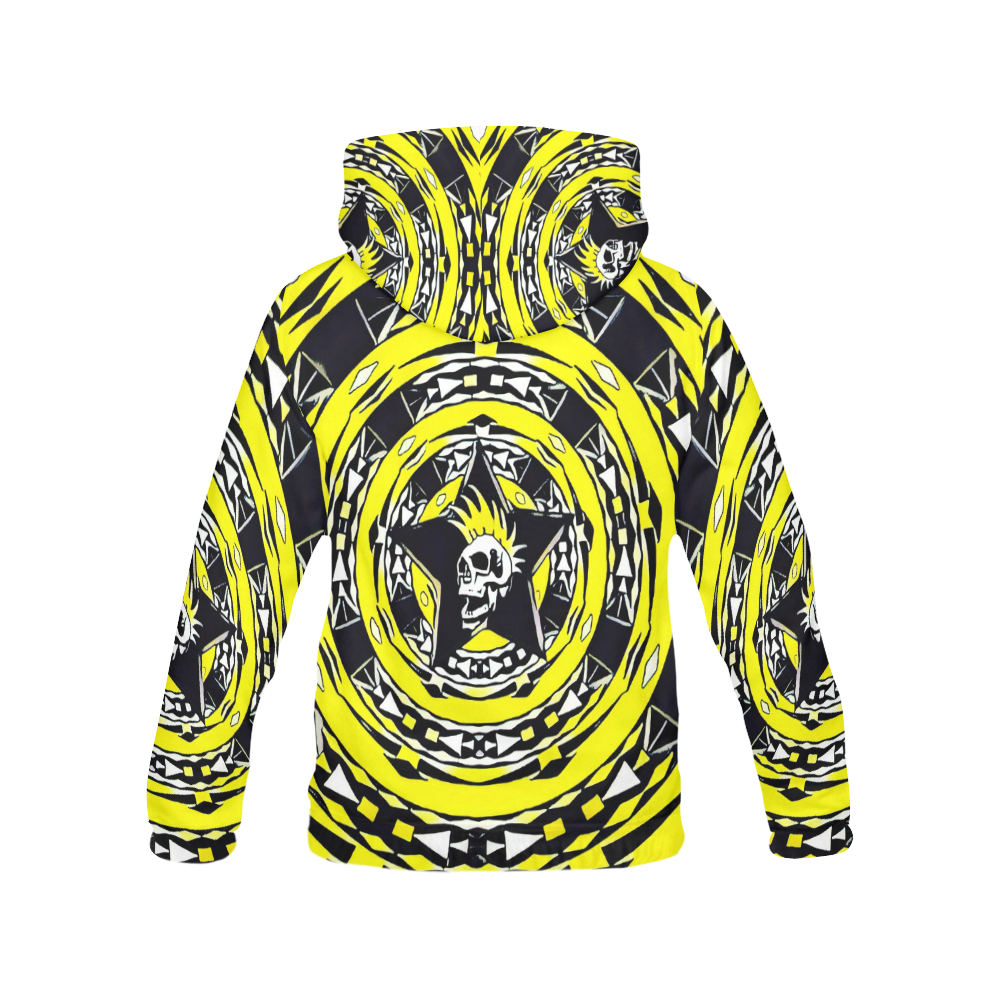 Black and Yellow Punk Tribal Skull All Over Print Hoodie for Men (USA Size) (Model H13)