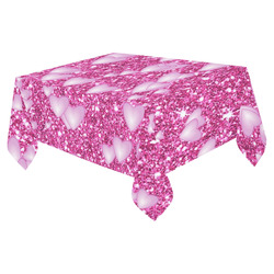 Hearts on Sparkling glitter print, pink Cotton Linen Tablecloth 52"x 70"