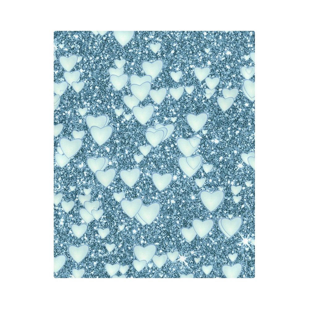 Hearts on Sparkling glitter print, teal Duvet Cover 86"x70" ( All-over-print)