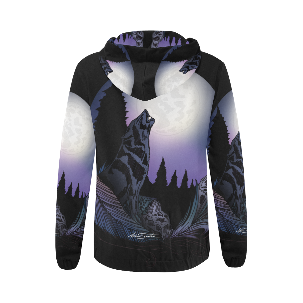 Howling Wolf All Over Print Full Zip Hoodie for Women (Model H14)