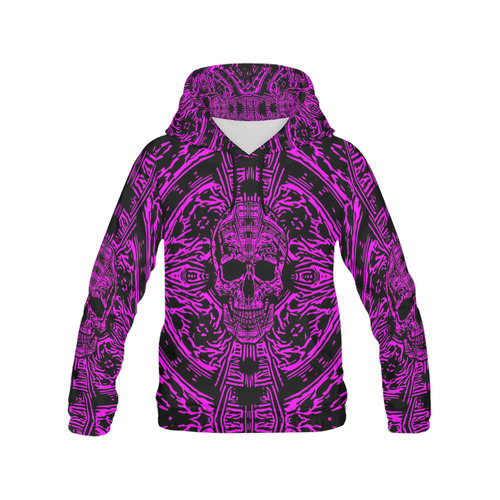 Neon Purple Tribal Skull All Over Print Hoodie for Men (USA Size) (Model H13)