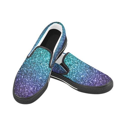 Beautiful Aqua blue Ombre glitter sparkles Slip-on Canvas Shoes for Kid (Model 019)