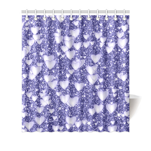 Hearts on Sparkling glitter print, blue Shower Curtain 66"x72"